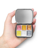 Mini Portable Handmade Artist Watercolor Paint Travel Tin Box Set With 6 Metallic Pearlescent Glitter Solid Watercolor Half Pans Sparkle Professional Watercolor.Gold