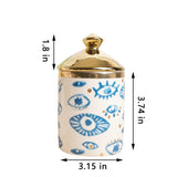 Big Eye Aromatherapy Candle Jar With Lid Ceramic Makecup Cotton Swab Holder Home Deocrative Bottler, Home Fireplace Kitchen Dining Decor For Living Room Knick Knacks Candle Holder