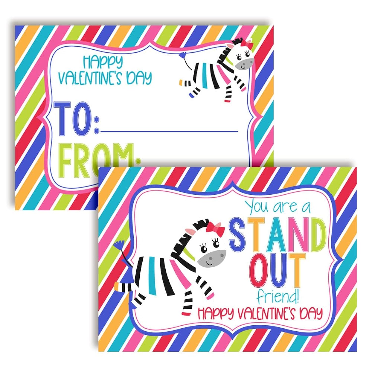 Valentine Zebra Themed Valentine'S Day Exchange Cards For Kids To Give To Friends & Classmates, Thirty (30) 3.5" X 5" Fill-In Cards (Without Envelopes)