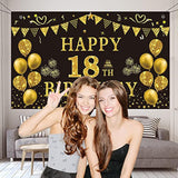18Th Birthday Decorations For Men - Black Gold Backdrop Banner 5.9 X 3.6 Fts Happy Birthday Photography Supplies Background Party Decorations For Boys