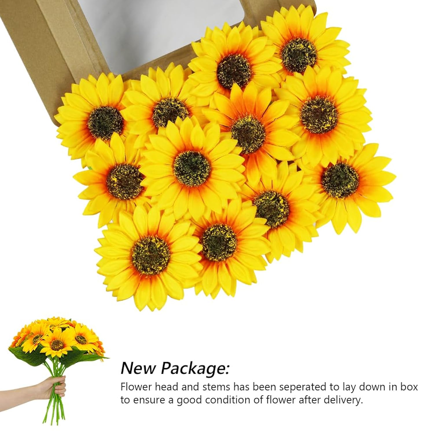 12Pcs Artificial Sunflower Flowers, Single Stem Silk Fake Sunflowers For Outdoor Wedding Birthday Party Home Decor- No Vase