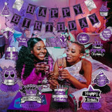 Purple Birthday Decorations for Women, Banner, Swirls & Honeycomb Centerpieces