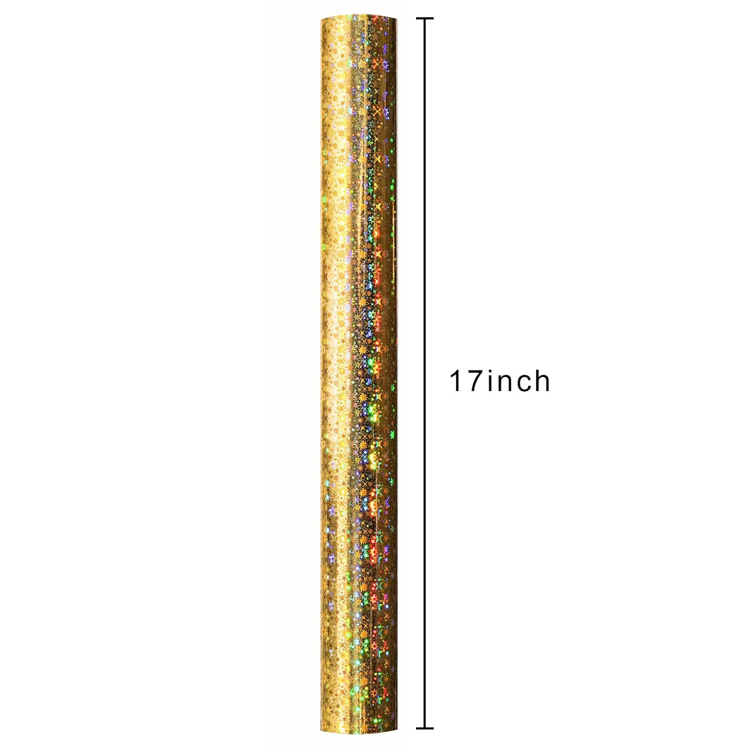 17 In X 32.8 Ft (46.5 Sq.Ft.) Gold Wrapping Paper Roll With Iridescent Spark Pattern And Shinning Galaxy Stars, Holographic Gift Wrap For Birthday, Valentines Day, Christmas, Wedding, Mothers Day