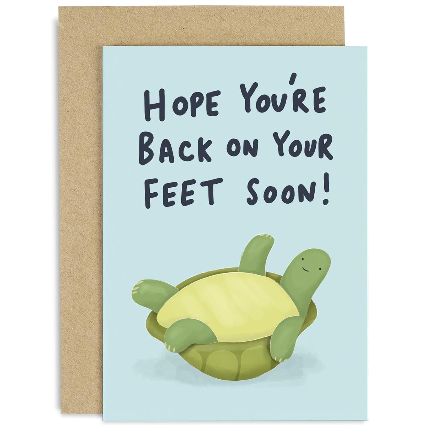 Old English Co. Cute Thinking Of You Card - 'Back On Feet Soon' Tortoise Greeting Card For Friends Family - Sorry Card, Feel Better, Bad News, Get Well, Operation | Blank Inside With Envelope