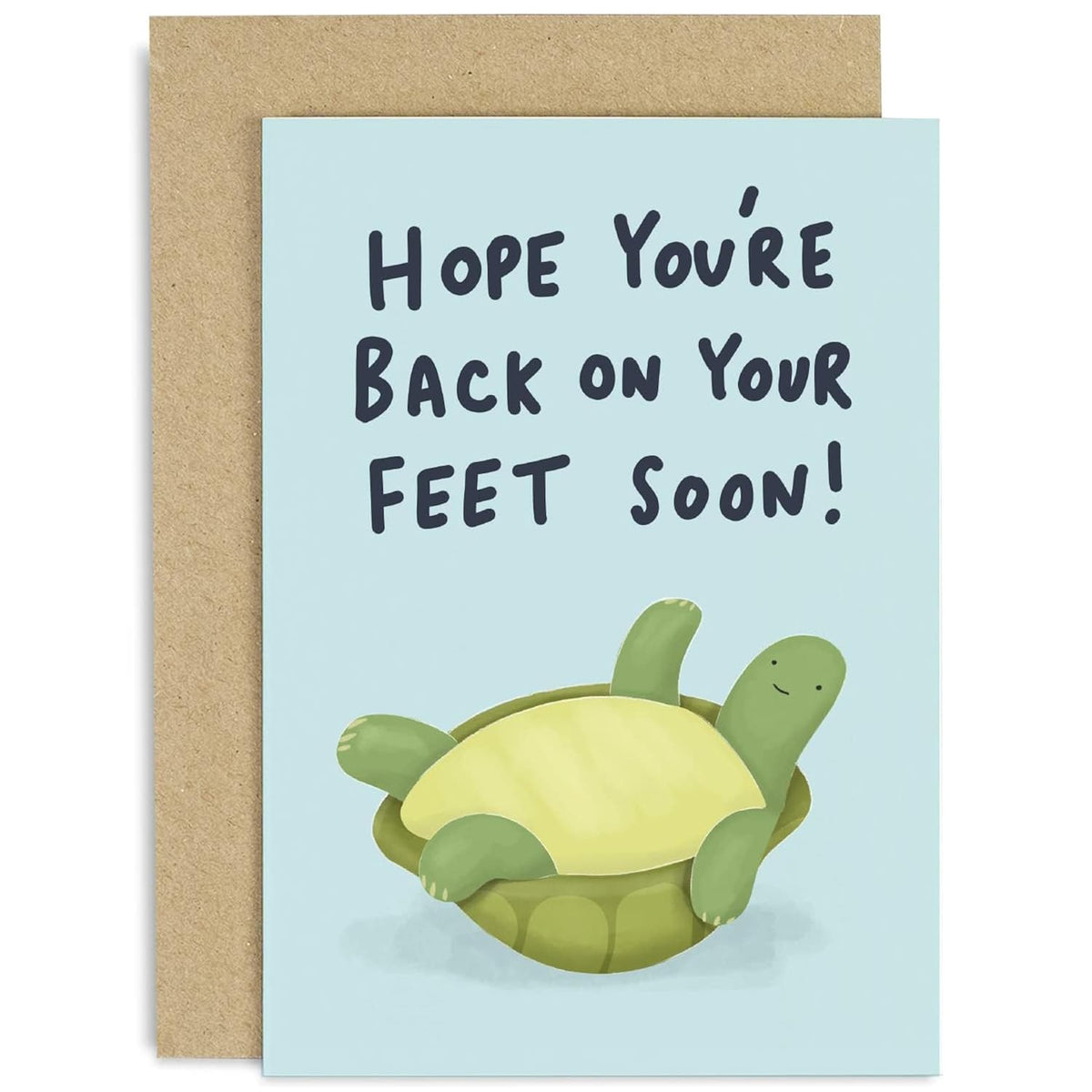 Old English Co. Cute Thinking Of You Card - 'Back On Feet Soon' Tortoise Greeting Card For Friends Family - Sorry Card, Feel Better, Bad News, Get Well, Operation | Blank Inside With Envelope