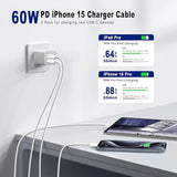 10FT 60W USB C to USB C Fast Charging Cable for iPhone MacBook & Samsung