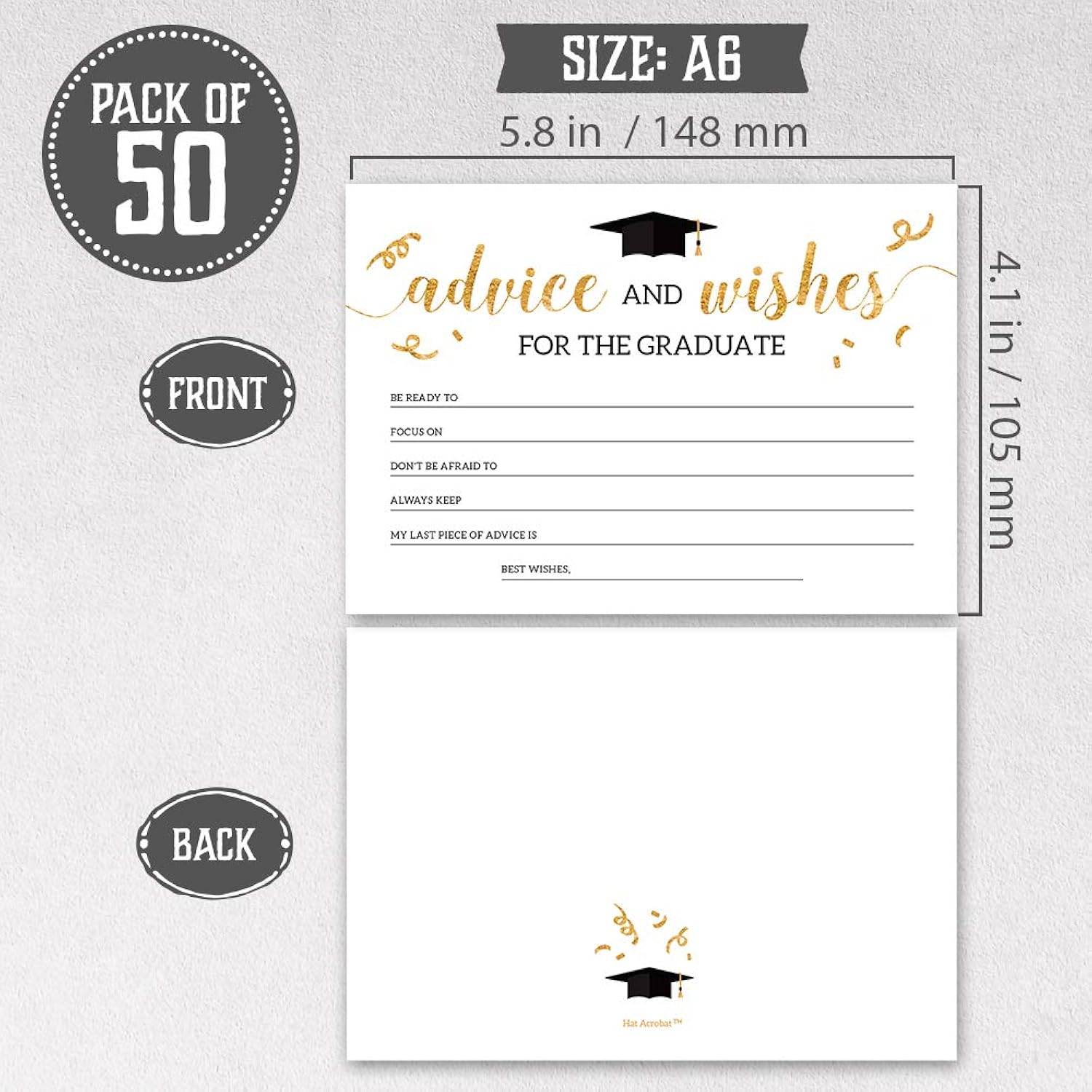 2024 Graduation Advice Cards For The Graduate (50 Pack) | Black And Gold Graduation Wishes And Advice Cards | Graduation Party Games Decorations For High School And College (Classy)