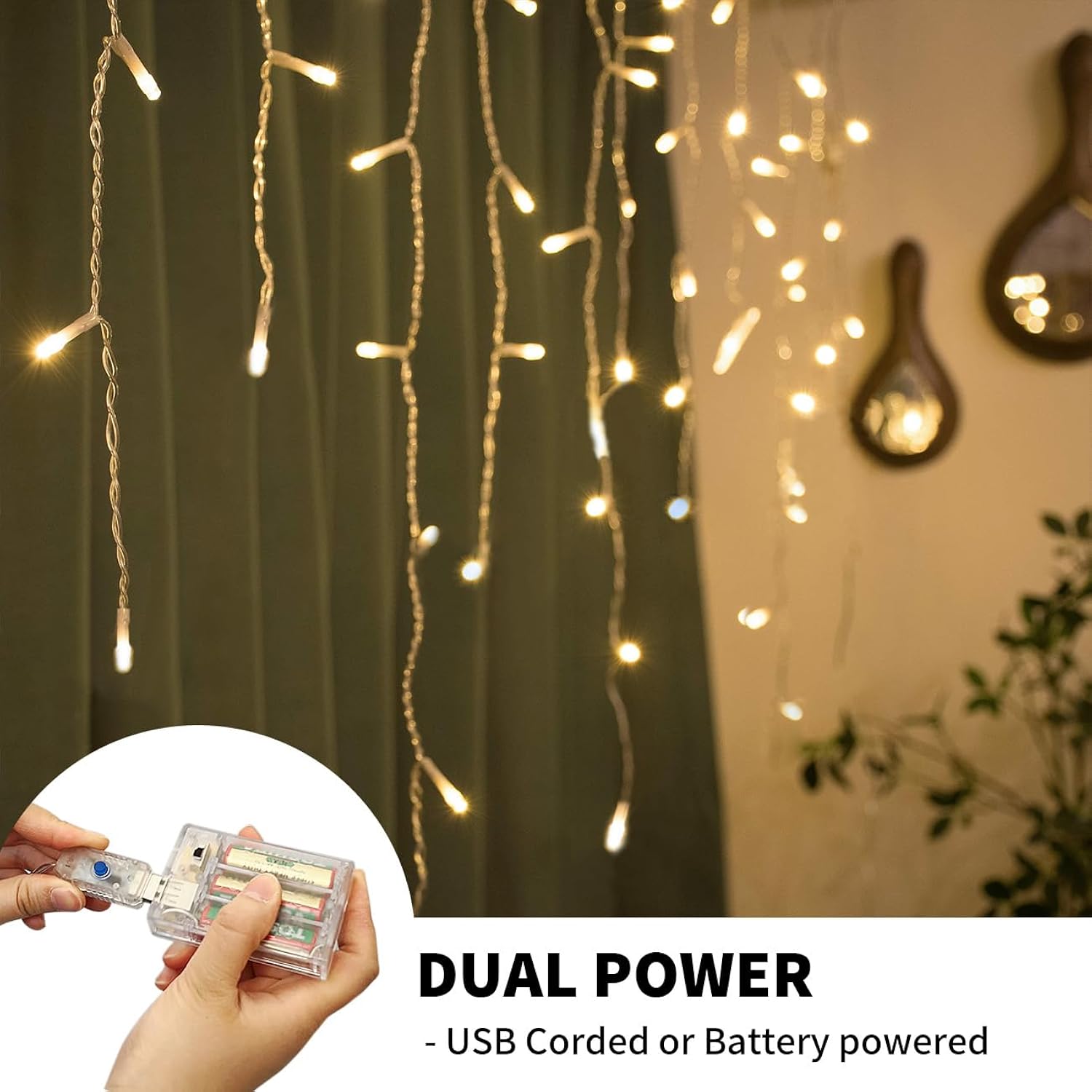 13Ft Icicle Christmas Lights 96 Led, Usb/Battery Powered, Remote Timer, 18 Drops Curtain Fairy Light For Wedding Christm