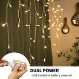 13Ft Icicle Christmas Lights 96 Led, Usb/Battery Powered, Remote Timer, 18 Drops Curtain Fairy Light For Wedding Christm