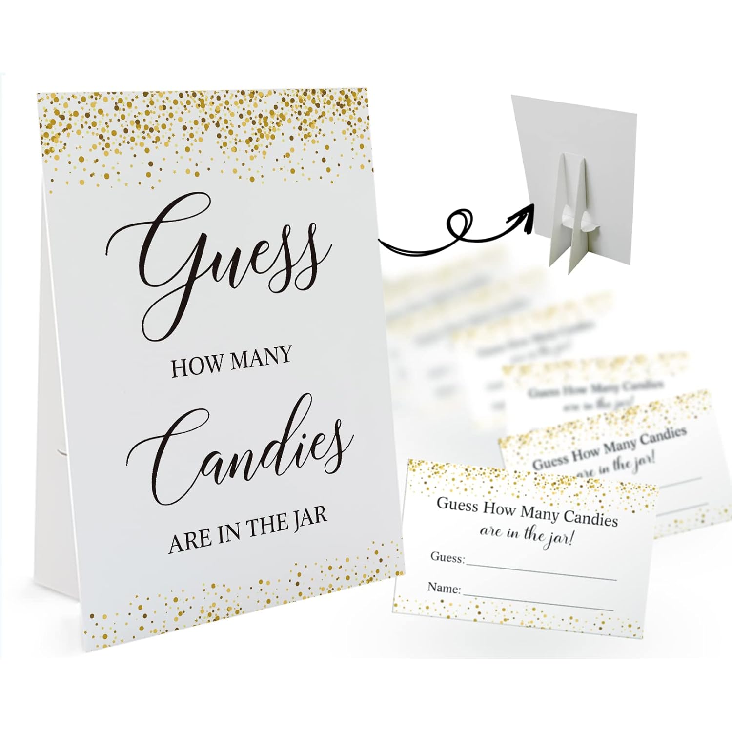 Candy Guessing Game Cards-1 Sign 8X11" And 50 Cards, Golden Dots How Many Game Sign, For Boys Girls Birthday Party, Baby Shower, Party Games Activities And Decorations 19