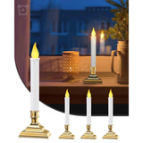 4 Pack Battery Operated Window Candles With Timer, Window Candle Lights With Removable Candle Holders, Led Christmas Candles For Christmas Windows, Mantel, Dining Table, Gloss Gold