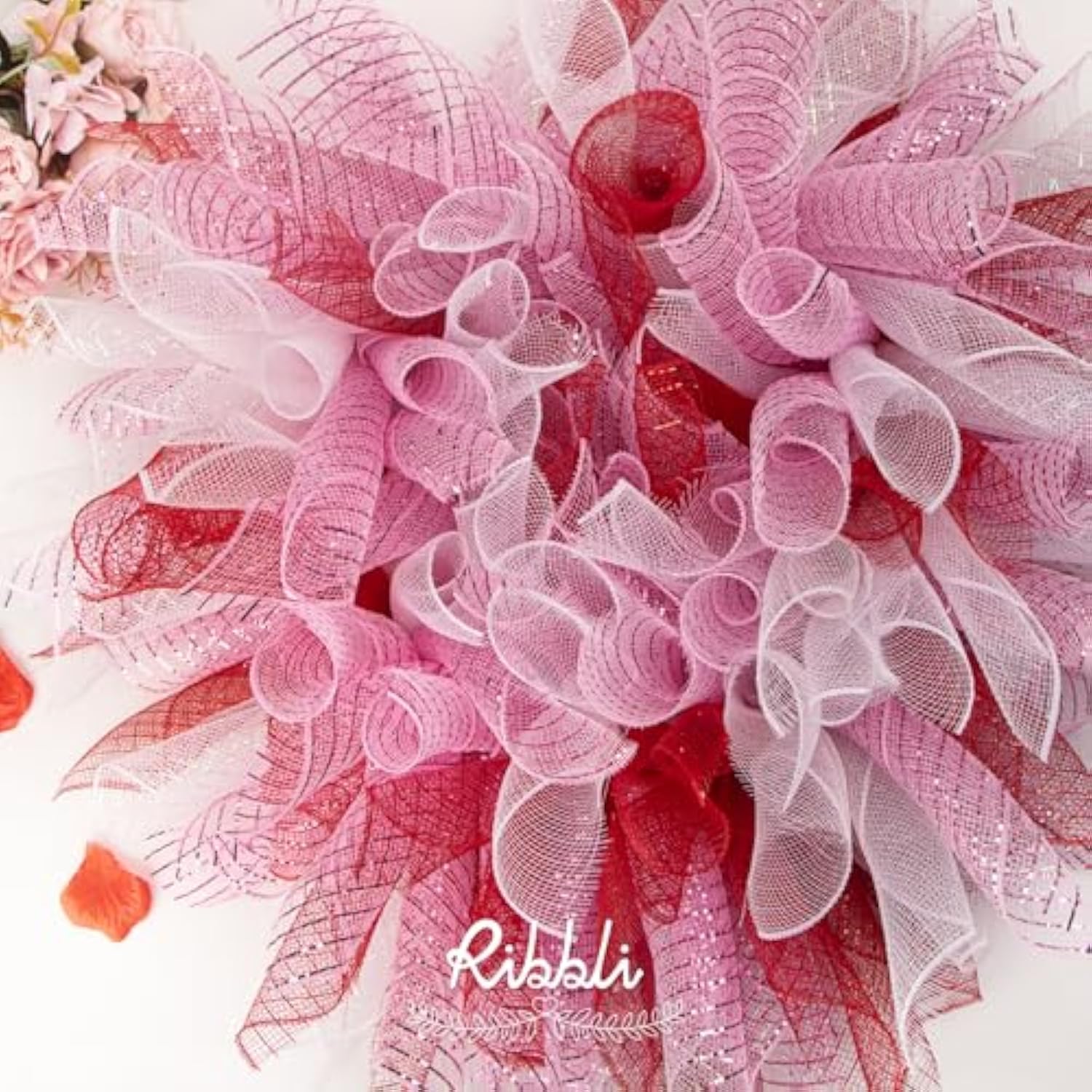 2 Rolls Red Mesh Ribbon,10 Inch X 30 Feet(10Yard) Each Roll,Metallic R