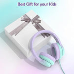 Kids Wired Headphones, 85/94dB Limit, Foldable, Mic, Gradient Purple