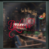 Believe Quote Wall Stickers Santa Claus Reindeer Snowfalkes Window Clings Decal For Showcase Home Decor Merry Christmas Decoration