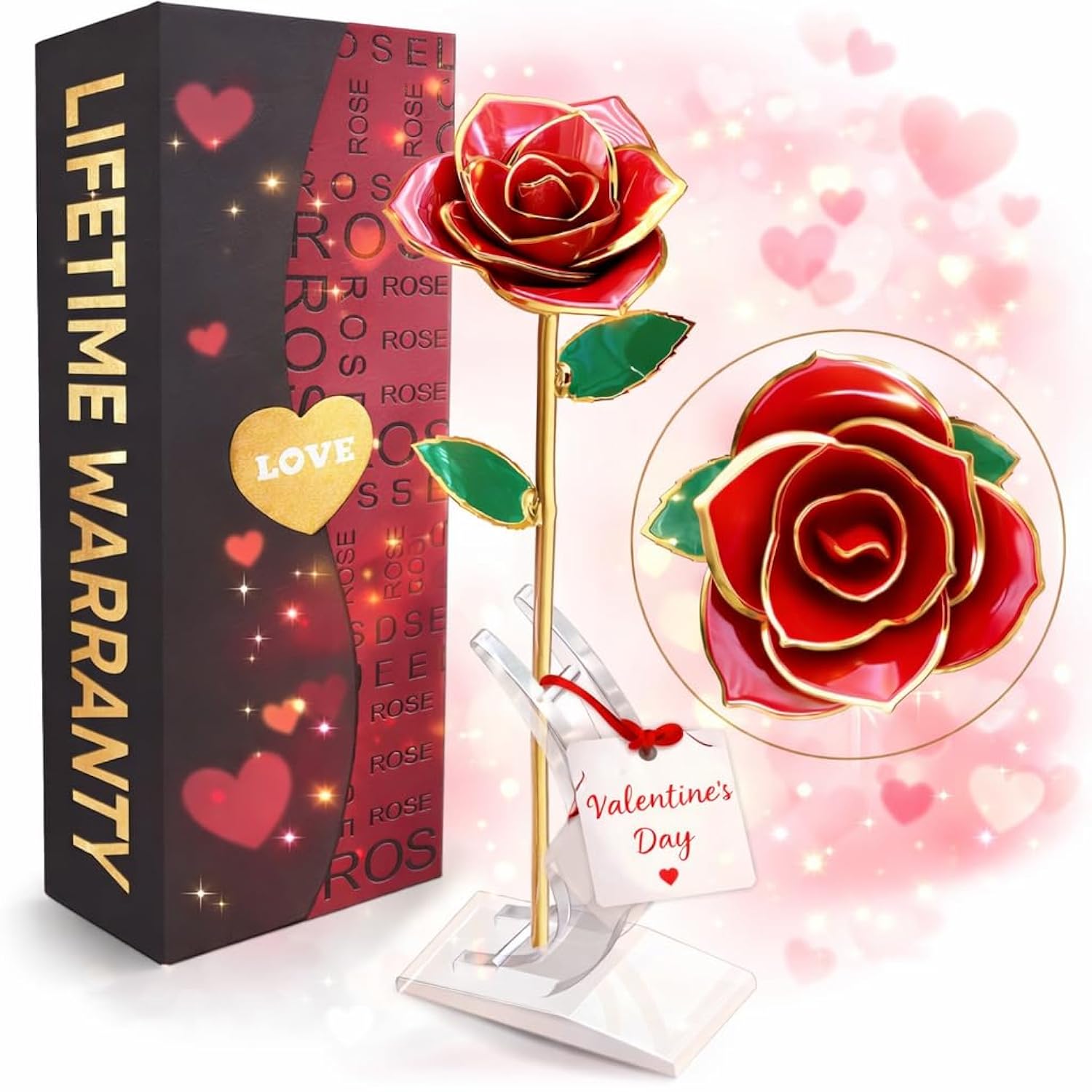 Gold Rose Artificial Flowers 24K – Gold Dipped Rose With Stand, Card & Gift Box, Flower Gifts For Women – Sweet Gifts For Girlfriend For Anniversary, Birthday & Romantic Valentines Gift For Wife