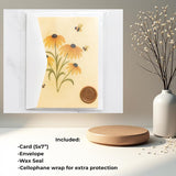 Blank Inside Greeting Card 5X7" With Envelope & Wax Seal – Watercolor Bee & Yellow Flower Design – All Occasion Card By – Birthday, Mother’S Day, Thank You, Thinking Of You, Etc.