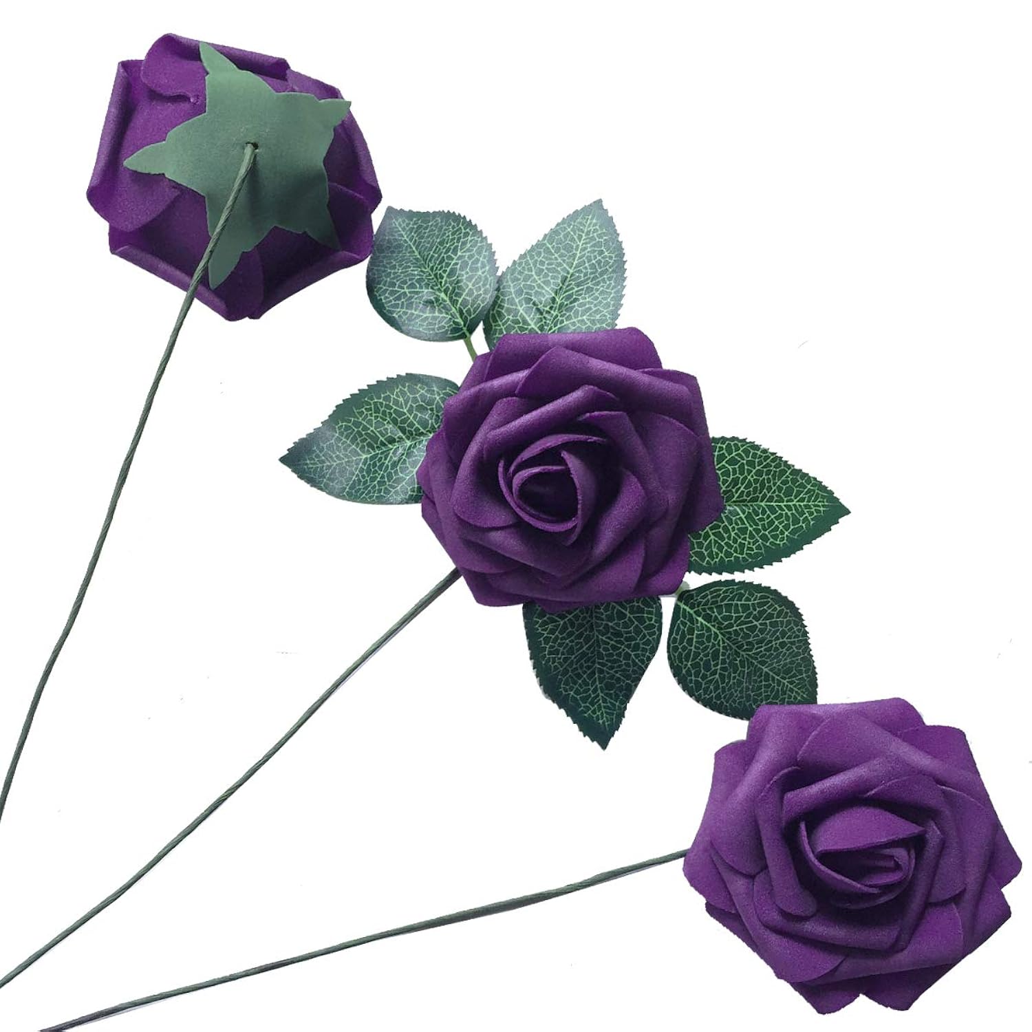 Artificial Flowers 50Pcs Real Looking Dark Purple Fake Roses With Stem For Diy Wedding Bouquets Centerpieces Party Baby Shower Home Decorations (Purple)