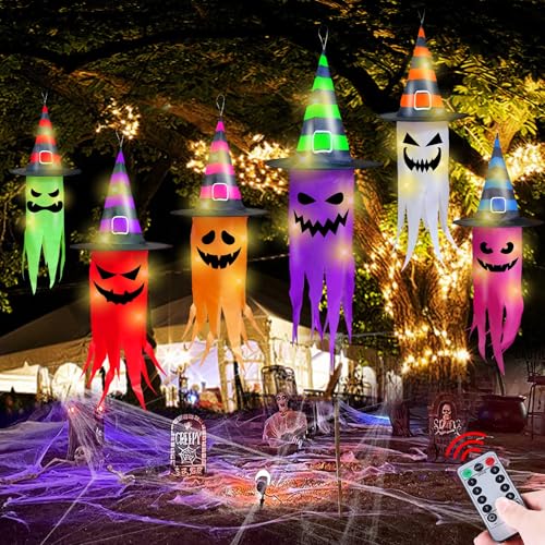 Remote Control 6 PCS Halloween Hanging Ghosts Outdoor Decor with Lights