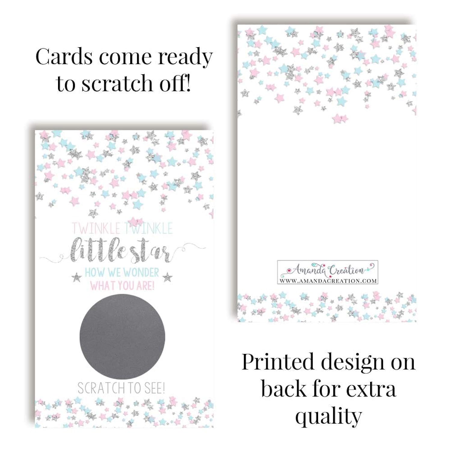 It’S A Boy Twinkle Twinkle Little Star Theme Gender Reveal 20 Scratch Off Cards 2"X3.5" Double-Sided Baby Shower Game Cards, Blue Star Reveal Activity For Guests, Made In Usa