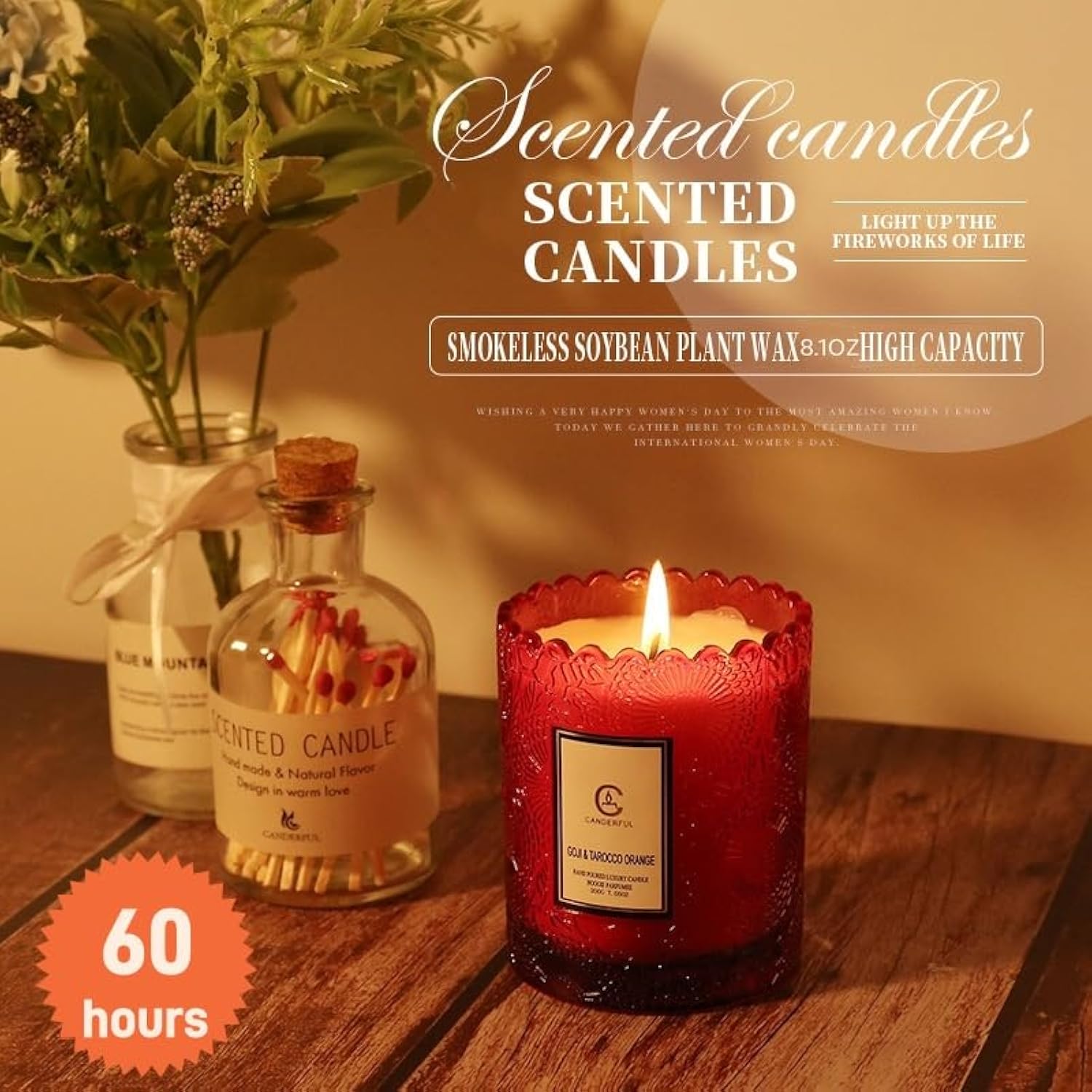 Gifts For Women Candle,Valentine'S Day Gift Candles,Mother'S Day, Natural Soy Candle,60 Hours Burn, Candles For Home Scented (Rose)