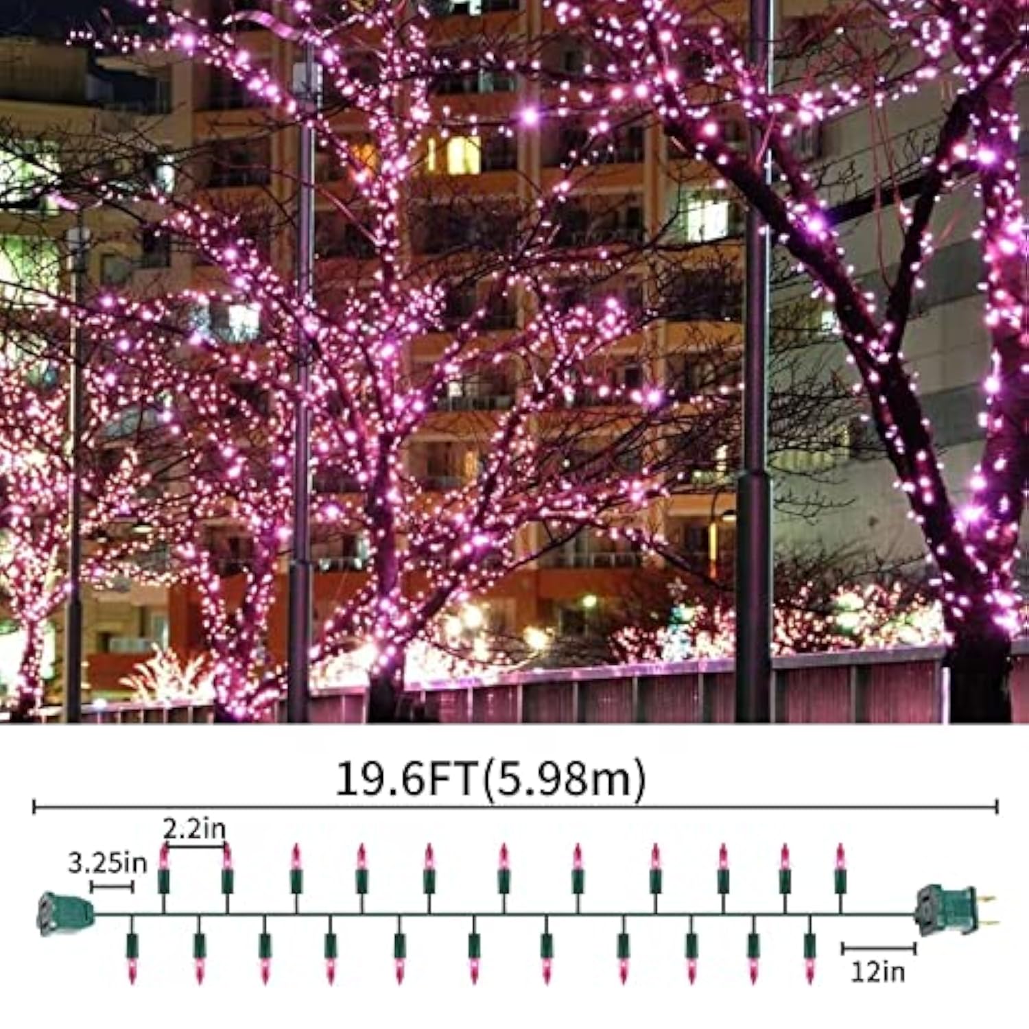 Ultra-Bright Connectable Pink Christmas Light Set 100 Count 19.6 Feet Incandescent Bulb Mini String Light For Indoor Out