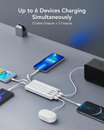 Portable Charger with Built-In Cables, 10000mAh Slim Power Bank, 6 Outputs, 3 Inputs