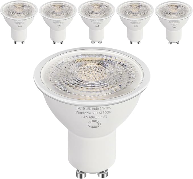 6 Pack GU10 LED Bulbs 6W Dimmable 5000K Daylight 580 Lumens 50W Halogen Equivalent