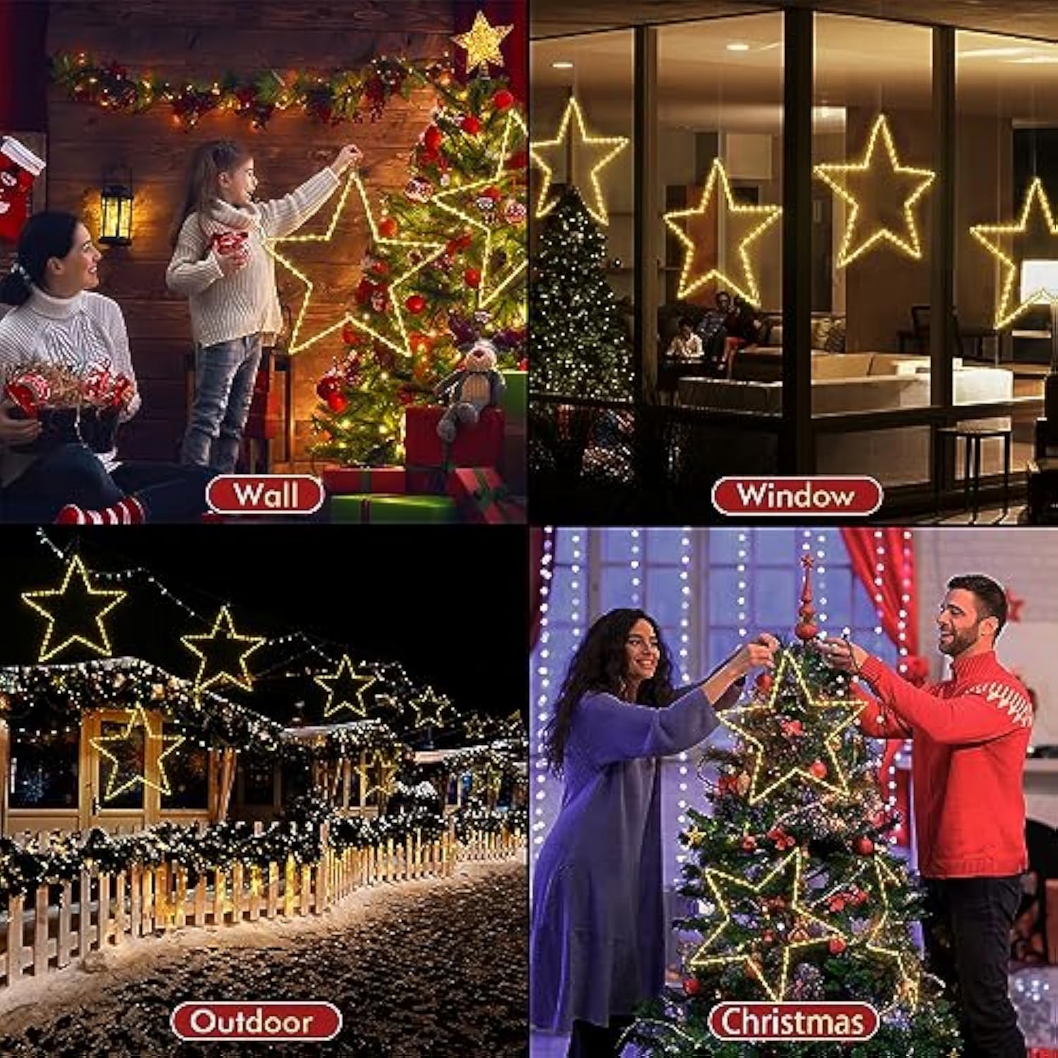 Christmas Window Star Silhouette Lights, 19Inch 70Led 2 Pack Large Star Lighted Xmas Decoration - Battery Operated Twink
