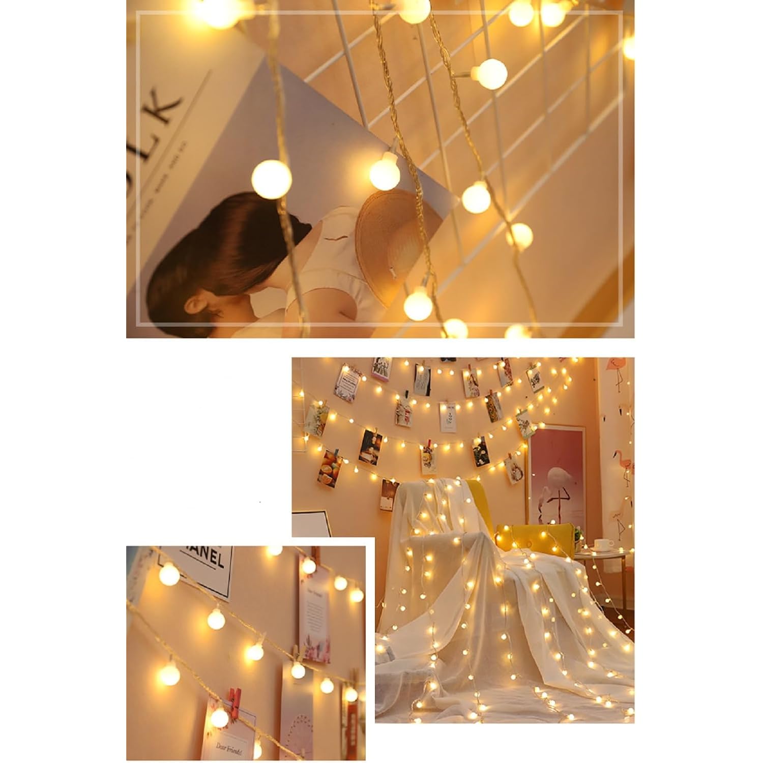 Globe String Lights, 10Ft 20 Led Usb Powered Globe Fairy String Lights Warm White For Birthday Party Wedding Christmas H