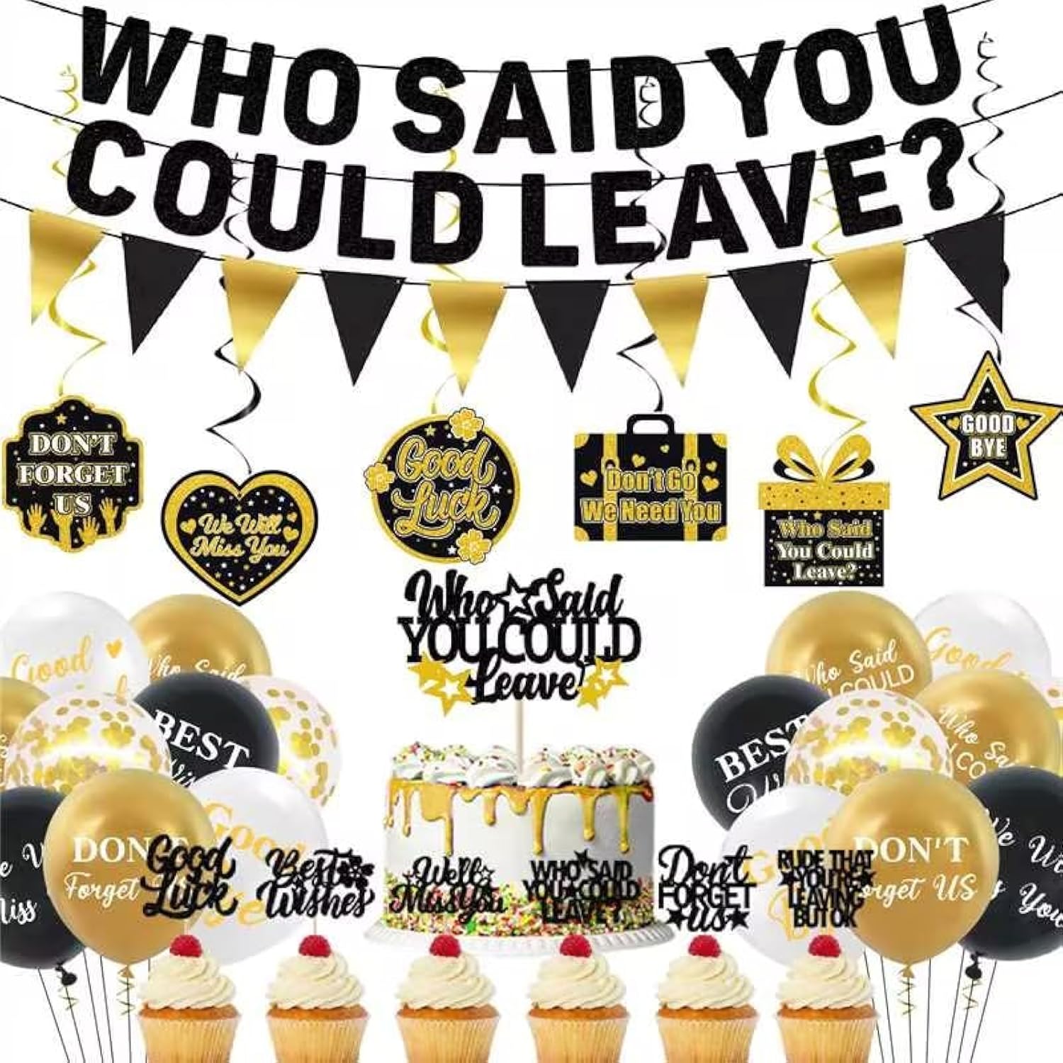 Farewell Party Decor Kit – Banner, Cake Toppers, Balloons & Swirls for Goodbye Celebrations