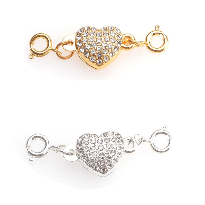 2 Pcs Locking Magnet Clasps Heart Shape Rhinestone Chain Extenders Closures Co