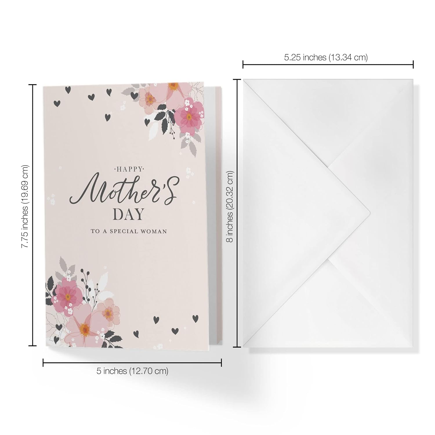 Mothers Day Card For Like A Mom, Stepmom, Aunt, Godmother With Envelope | Pink And White Flowers With Hearts Happy Mother'S Day To A Special Woman | 5”X7.5” | (Single Card)