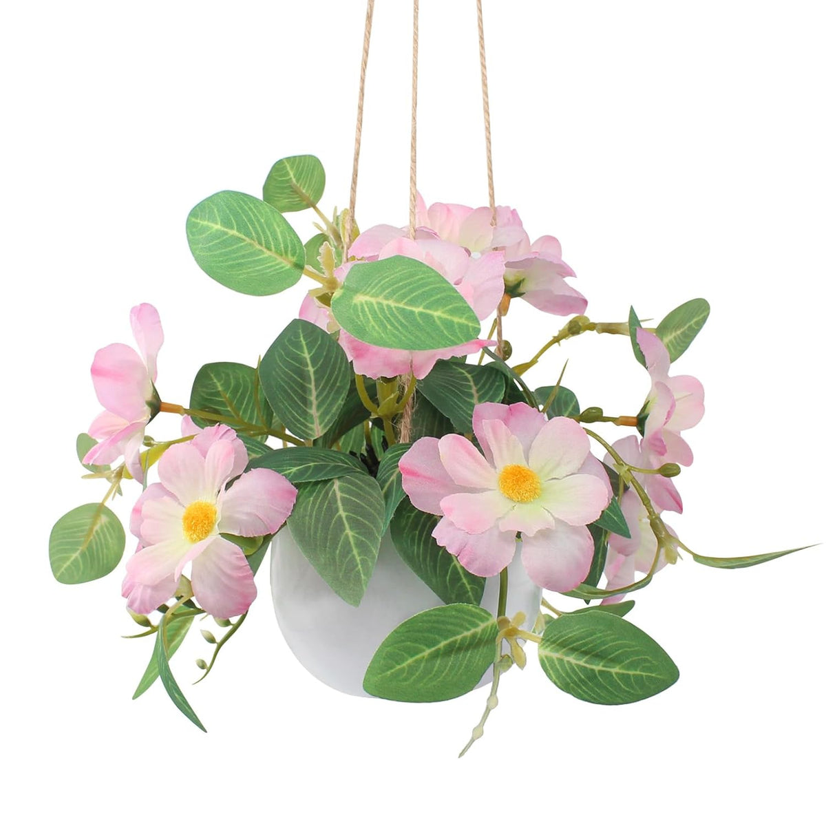 Artificial Flower Hanging Fake Daisy Plants Plastic Vase For Wedding Office Porch Balcony Home Decor Table Centerpieces - Pink