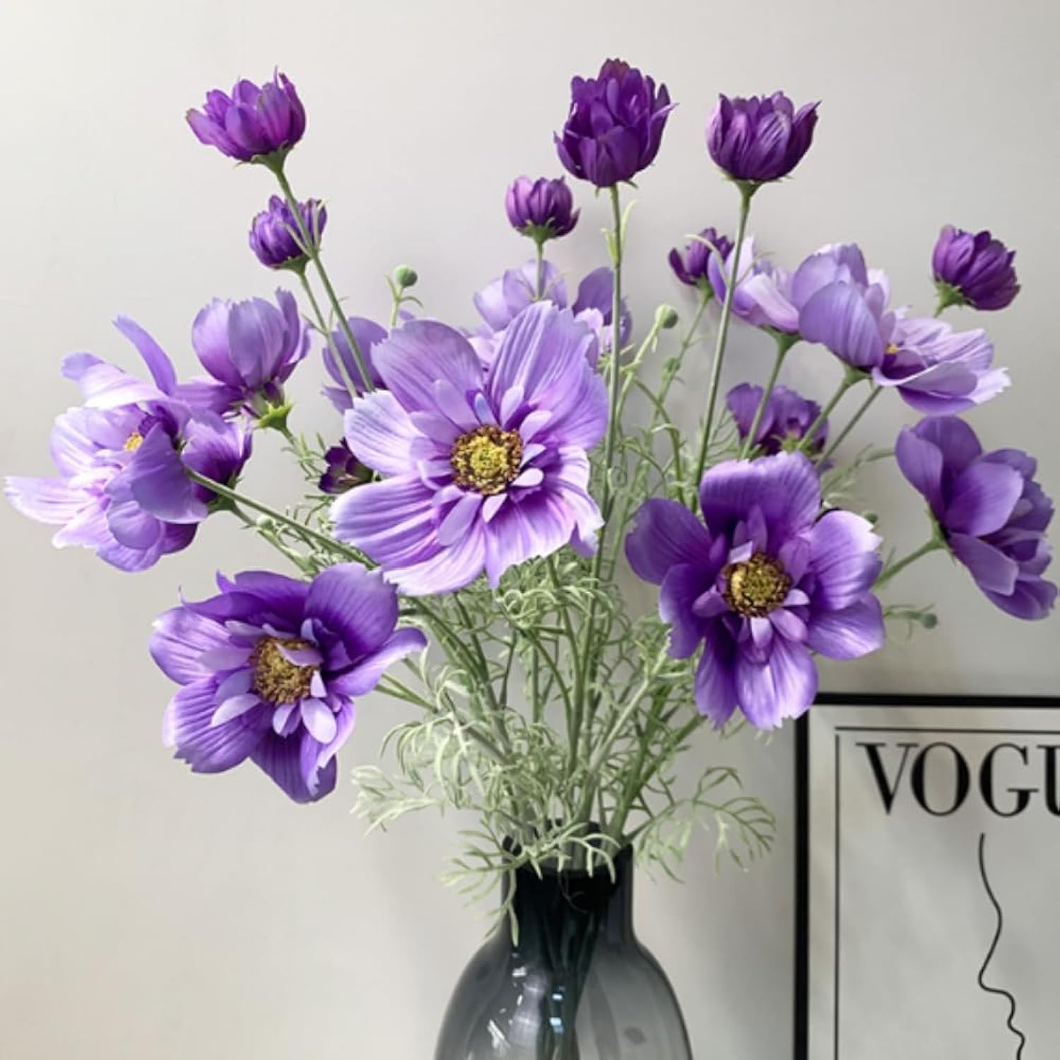 6 Pcs Artificial Fake Flowers Plants Cosmos Silk Flower Arrangements Wedding Bouquets Decorations ? 23.6''/60Cm Artificial Silk Daisy Fake Flowers Uv Resistant Outdoor Fake Wildflowers (Purple Blue)