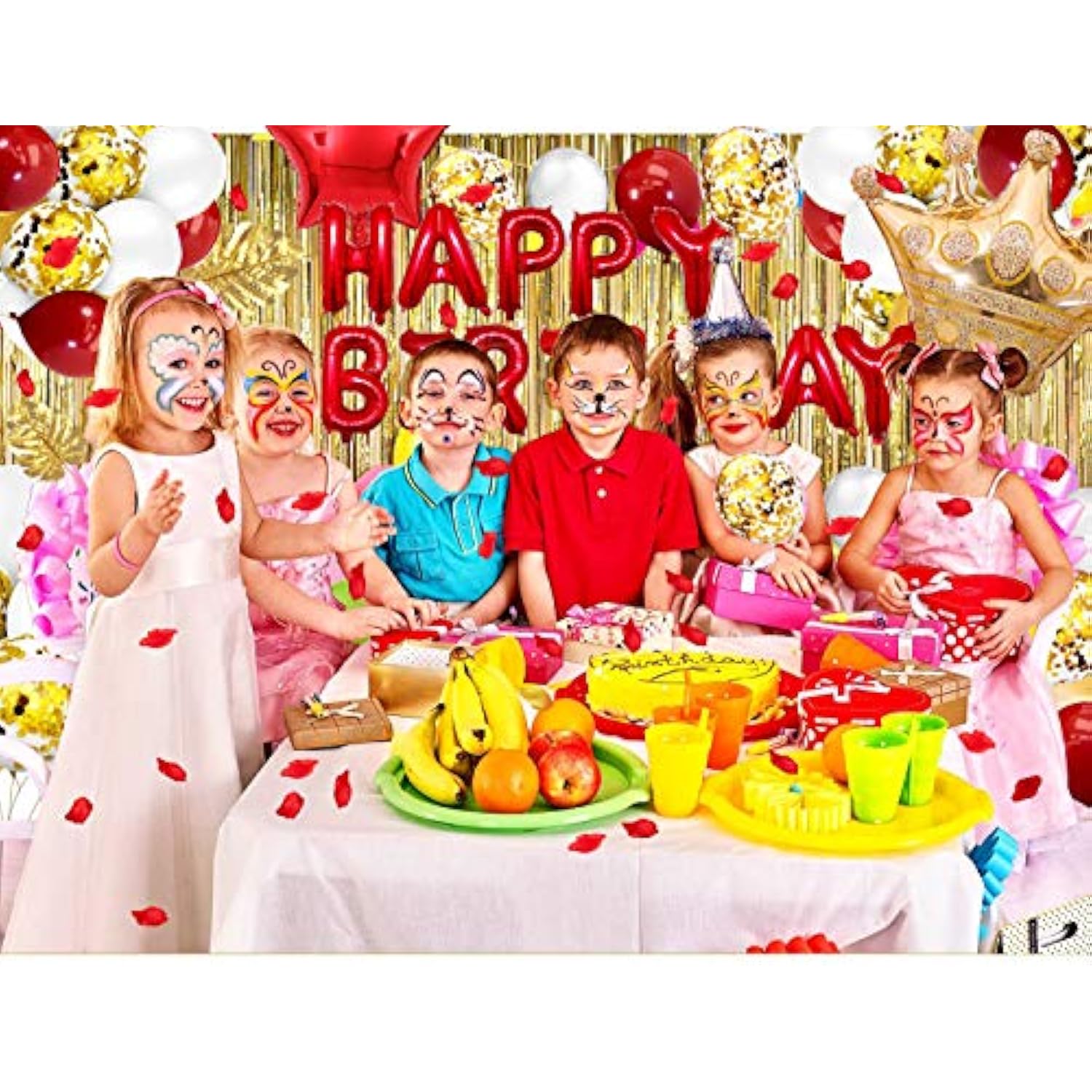 Red Gold Birthday Decorations, Red Party Decorations, White Gold Confetti Balloons Gold Curtain For Independence Day Baby Shower Wedding Birthday Anniversary Bachelorette Party Decorations