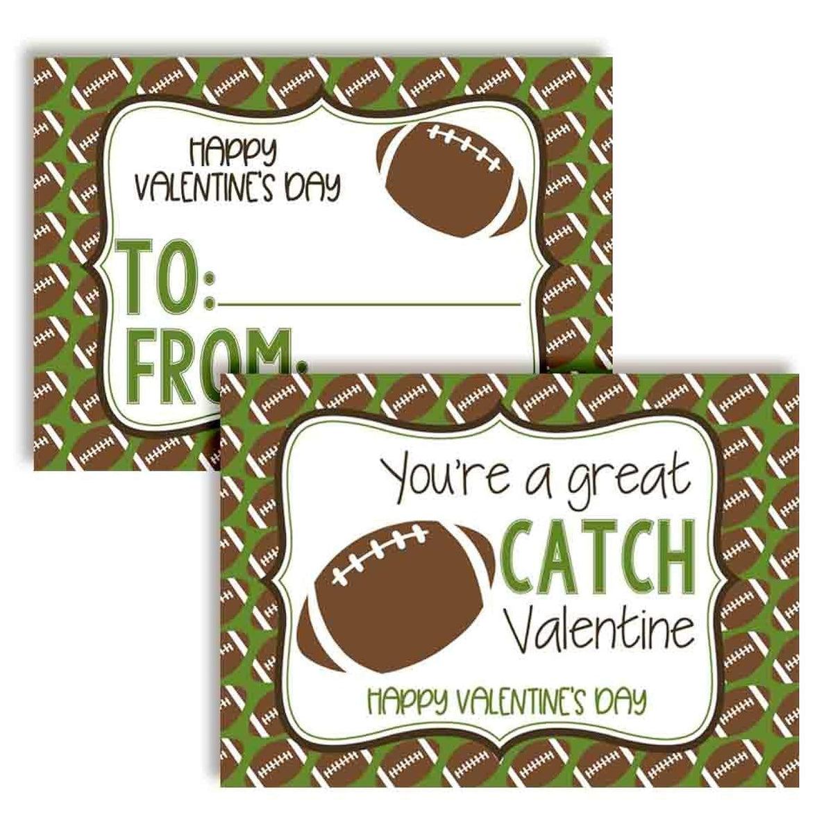 You'Re A Great Catch Football Themed Valentine'S Day Cards For Kids To Give To Friends & Classmates, Thirty (30) 3.5" X 5" Fill In Cards (Without Envelopes) By Amandacreation