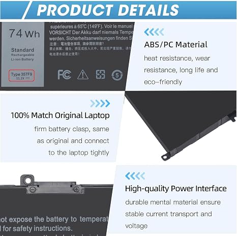 74Wh 357F9 Replacement Battery for Dell Inspiron 15 7000 Gaming Series 7559 7557 15.2V High Capacity Power Cell