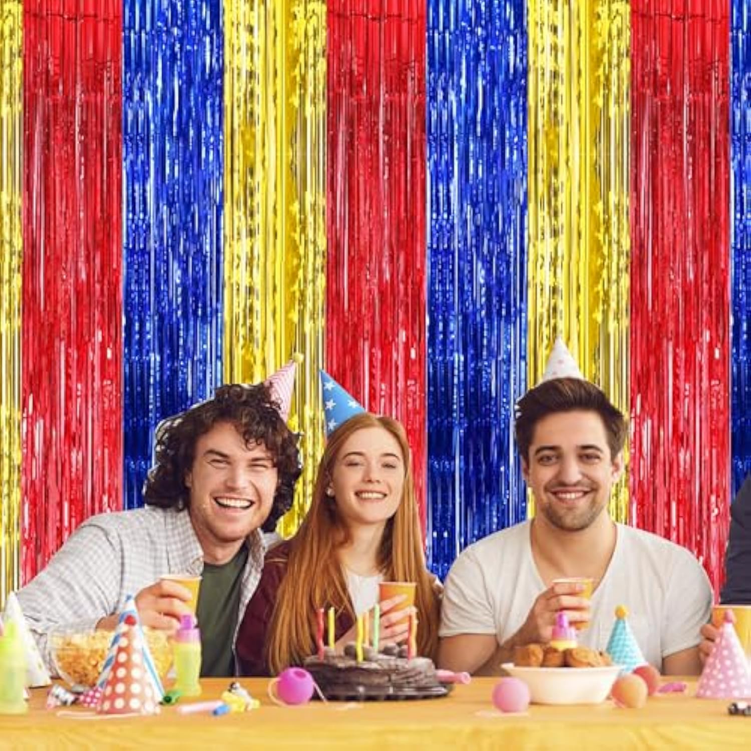 3-Pc Red, Blue & Gold Door Streamer Curtains Birthday Party Backdrop