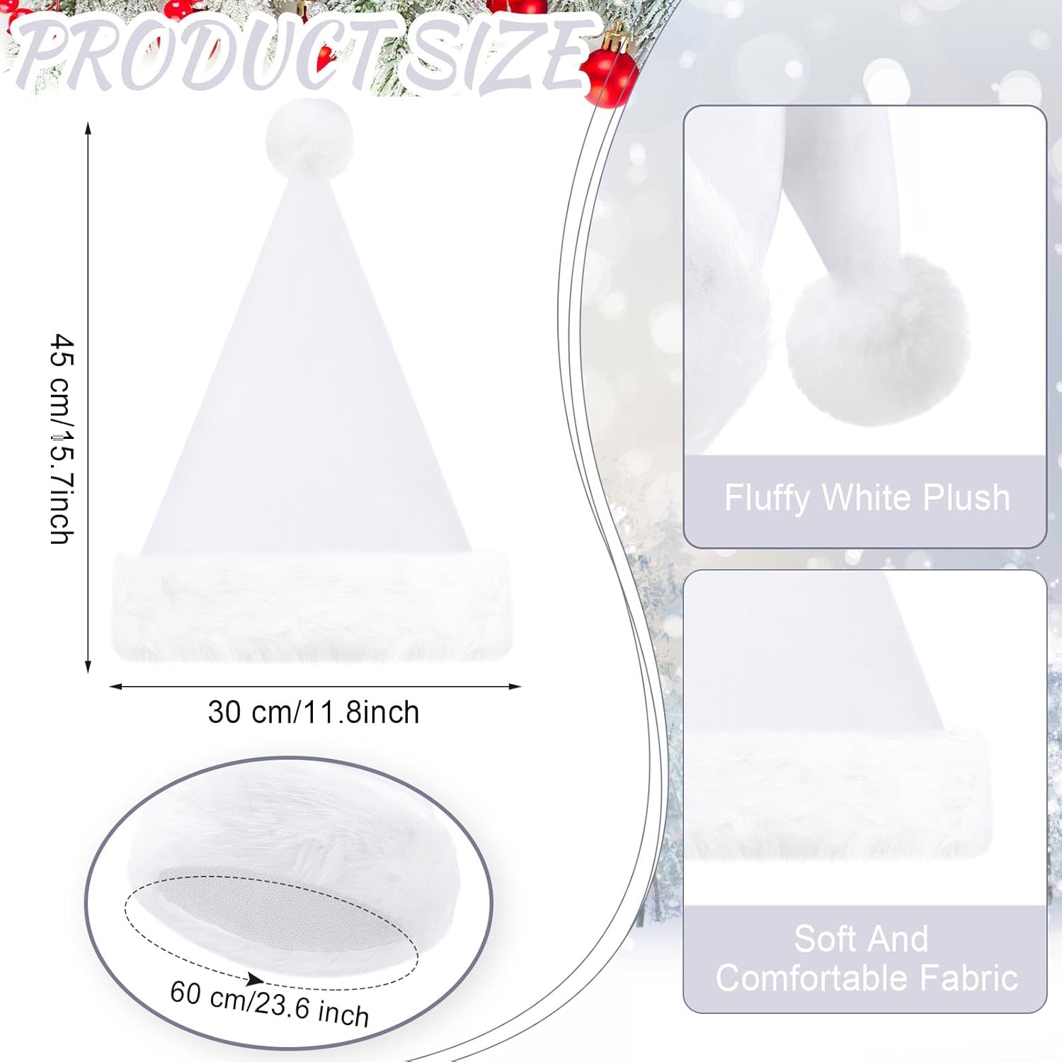 20 Pcs Santa Hats Bulk Plush Christmas Hats For Adults Women Men Holiday Party Costume(White)