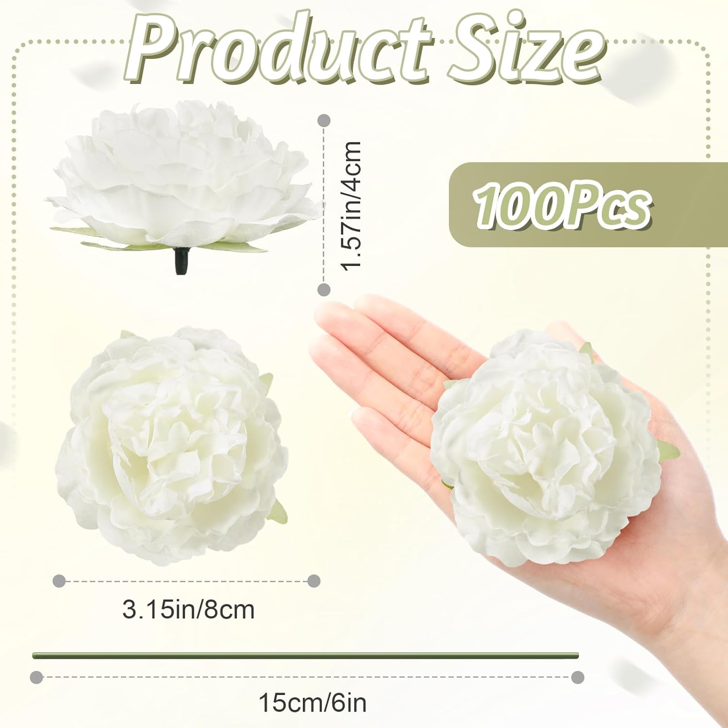 100 Pcs Flowers Long Stem Artificial Rose, 3.2 Inches Silk Rose Head Flowers Fake For Wedding Bridal Bouquet Independence Day Home Floral Diy Centerpieces Party Decoration (White)