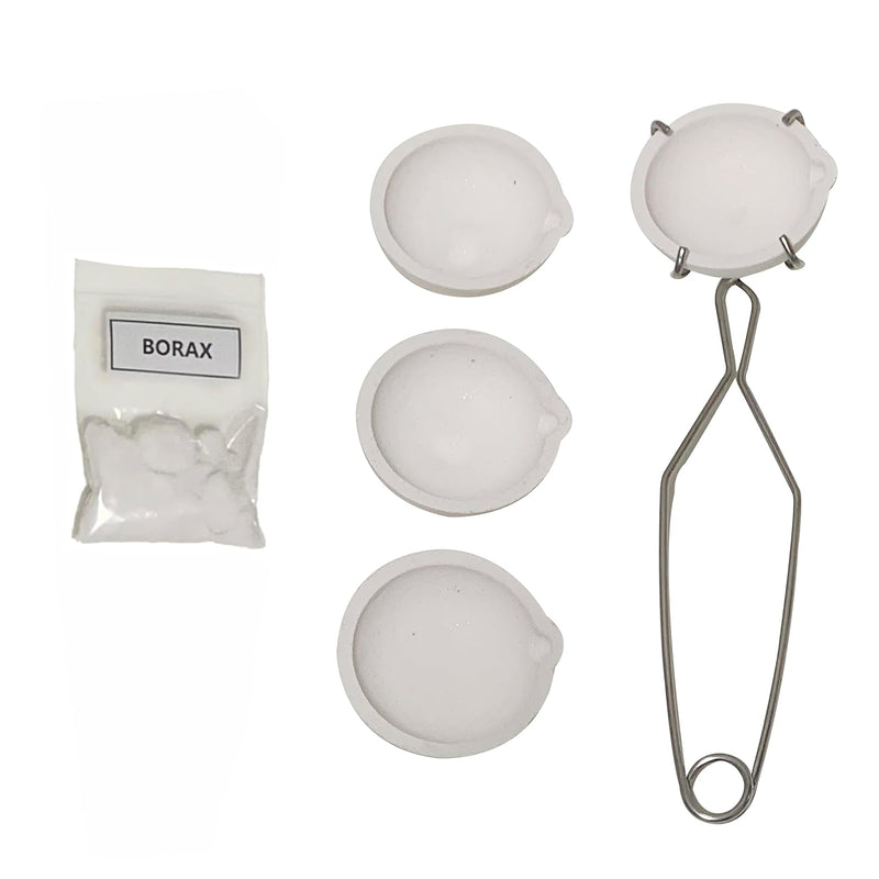 4Pcs 2.76"Ceramic Quartz Crucible Bowl Dish Cup For Melting Gold Silver Copper Whips Tongs Handle 2A Jewelry Refining Casting Pot And 20G Borax