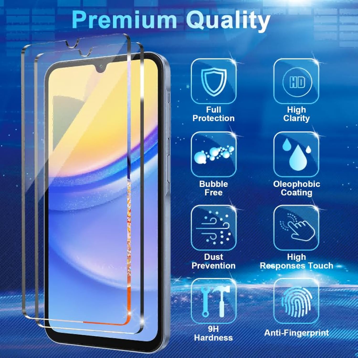 [4+3 Pack Screen Protector Compatible With Galaxy A15 5G, 4 Tempered Glass With 3 Camera Lens Protectors, High Clarity, Anti-Shatter, Bubble Free