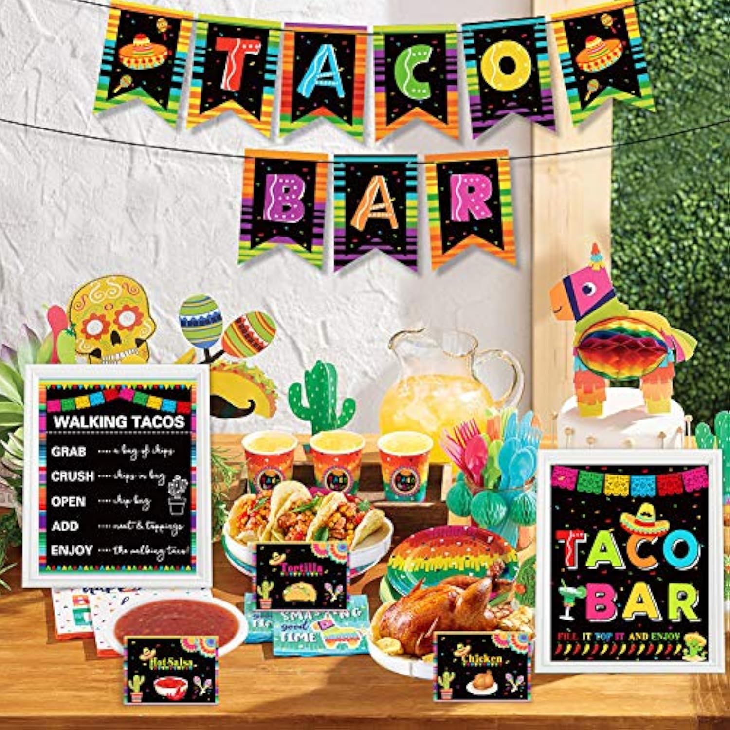Taco Bar Decoration Kit, Mexican Fiesta Party Decorations Taco Bar Banner Sign Tent Garland For Cinco De Mayo Fiesta Mexican Theme Party Bachelorette Bridal Shower Wedding Birthday Taco Party Supplies