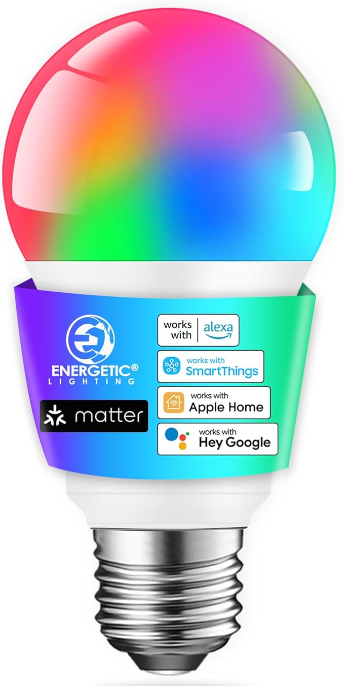 Matter Smart A19 LED Light Bulb E26 RGB 60W Equivalent 800LM WiFi Alexa Apple Home Google SmartThings