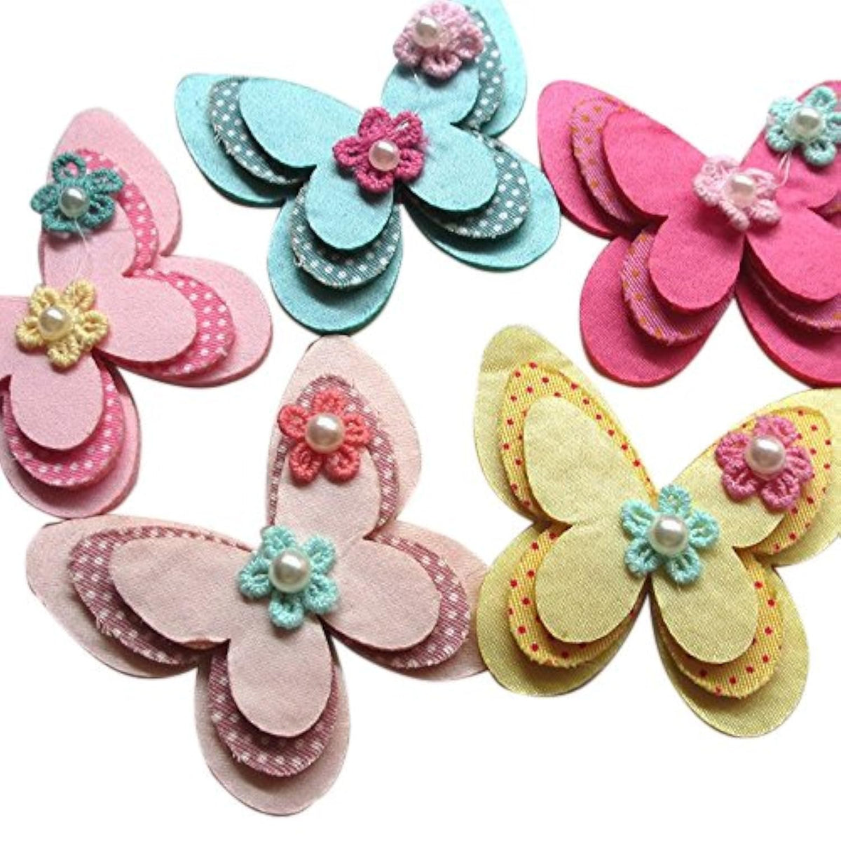 15Pcs New Padded Felt Butterfly Satin Ribbon Flowers Beads Appliques W