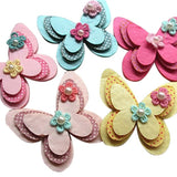 15Pcs New Padded Felt Butterfly Satin Ribbon Flowers Beads Appliques W