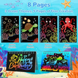 12 Pack Under The Sea Scratch Art Party Favors For Kids - Rainbow Scratch Paper With Ocean Animals Scratch Off Cards Easter Birthday Goodie Bags Stuffers - Return Gifts Diy Classroom Prizes