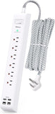 Surge Protector Power Strip 10FT Flat Plug Extension Cord with 6 Outlets 4 USB Ports 2 USB C 1080J