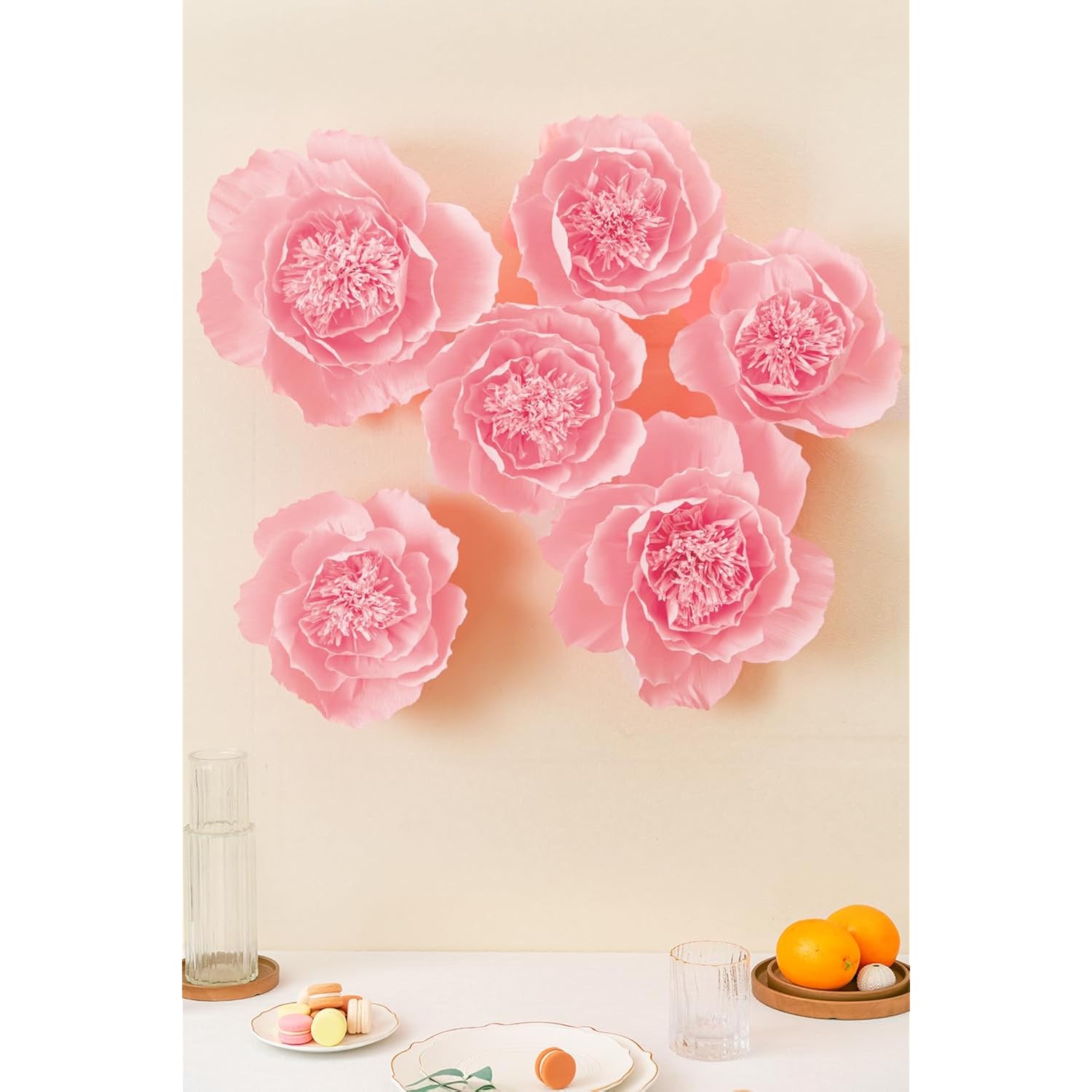 Crepe Paper Flowers Decoration For Wall, Artificial Flowers For Wedding Decor,Flower Backdrop Decor,Baby Shower,Birthday Party, Photo Backdrop, Nursery Wall Decor (Pink;Set/6)