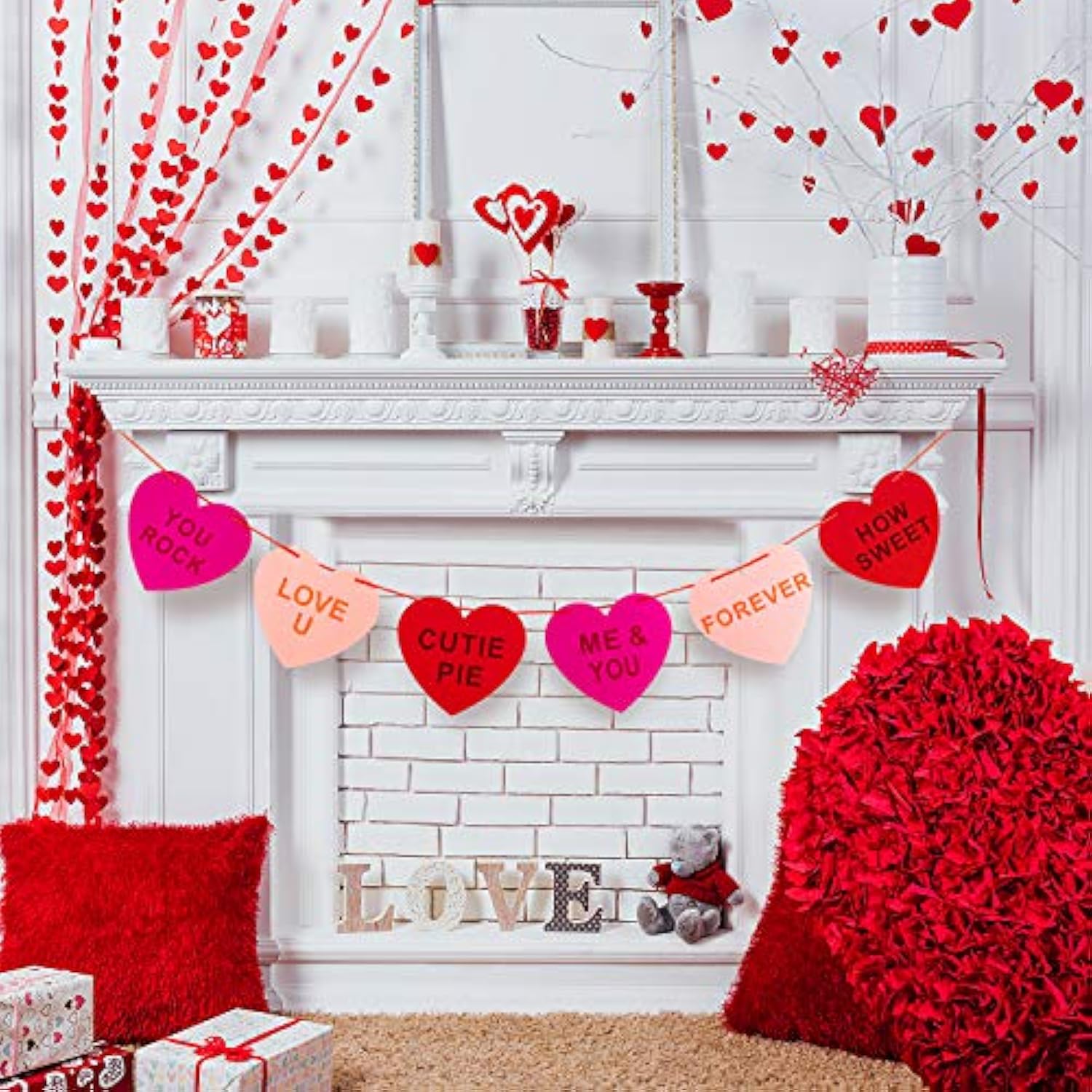Valentine'S Day Felt Heart Garland Banner For Indoor Outdoor Wedding E